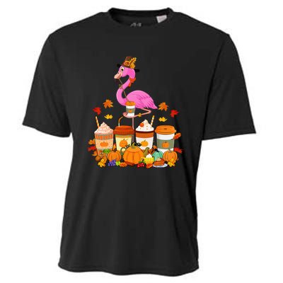 Thanksgiving Flamingo Wearing Hat Fall Coffee Cups Lover Cooling Performance Crew T-Shirt