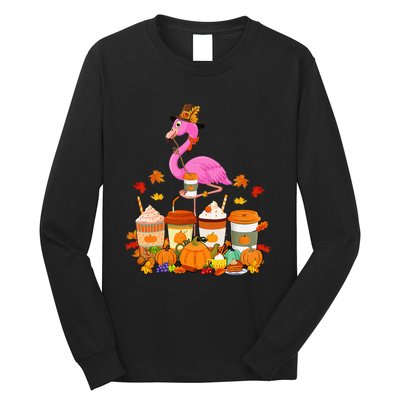 Thanksgiving Flamingo Wearing Hat Fall Coffee Cups Lover Long Sleeve Shirt