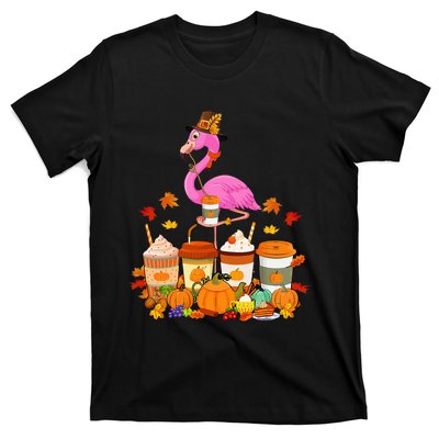 Thanksgiving Flamingo Wearing Hat Fall Coffee Cups Lover T-Shirt