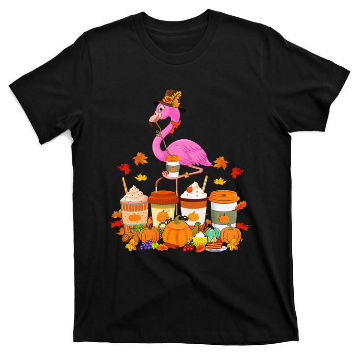 Thanksgiving Flamingo Wearing Hat Fall Coffee Cups Lover T-Shirt