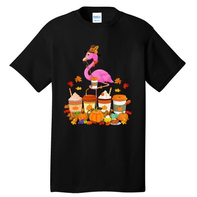 Thanksgiving Flamingo Wearing Hat Fall Coffee Cups Lover Tall T-Shirt