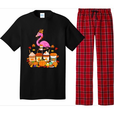 Thanksgiving Flamingo Wearing Hat Fall Coffee Cups Lover Pajama Set