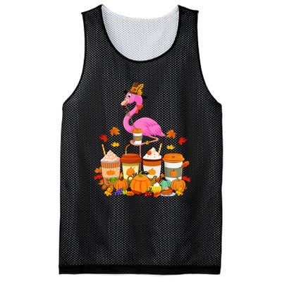 Thanksgiving Flamingo Wearing Hat Fall Coffee Cups Lover Mesh Reversible Basketball Jersey Tank