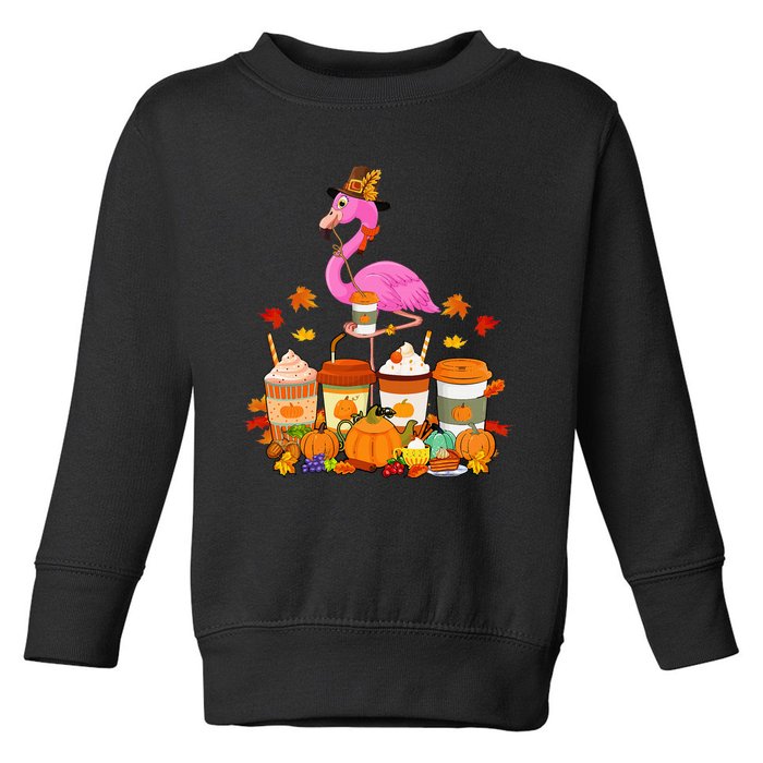 Thanksgiving Flamingo Wearing Hat Fall Coffee Cups Lover Toddler Sweatshirt