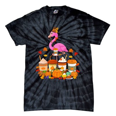 Thanksgiving Flamingo Wearing Hat Fall Coffee Cups Lover Tie-Dye T-Shirt