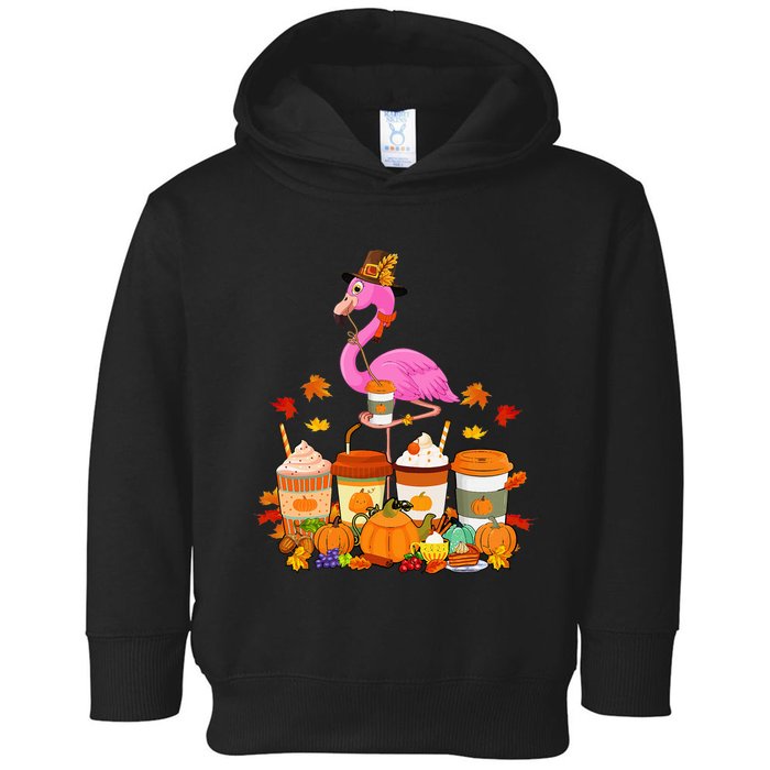 Thanksgiving Flamingo Wearing Hat Fall Coffee Cups Lover Toddler Hoodie