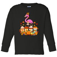 Thanksgiving Flamingo Wearing Hat Fall Coffee Cups Lover Toddler Long Sleeve Shirt