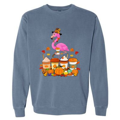 Thanksgiving Flamingo Wearing Hat Fall Coffee Cups Lover Garment-Dyed Sweatshirt