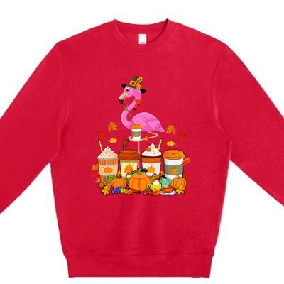 Thanksgiving Flamingo Wearing Hat Fall Coffee Cups Lover Premium Crewneck Sweatshirt