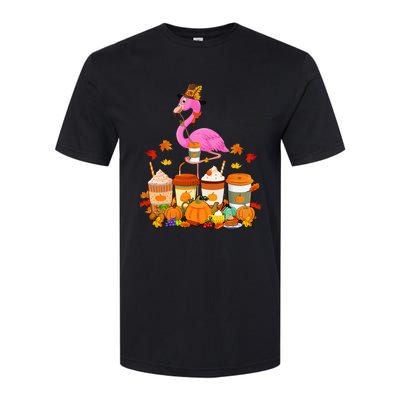 Thanksgiving Flamingo Wearing Hat Fall Coffee Cups Lover Softstyle CVC T-Shirt