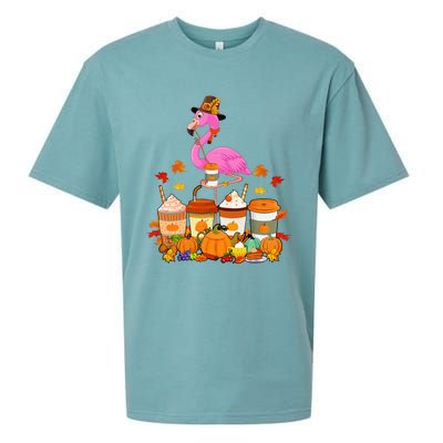 Thanksgiving Flamingo Wearing Hat Fall Coffee Cups Lover Sueded Cloud Jersey T-Shirt