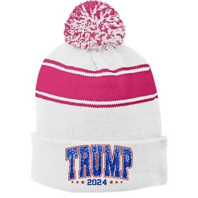 Trump For Women 2024 Retro Trump Girl Maga Trump 2024 Stripe Pom Pom Beanie