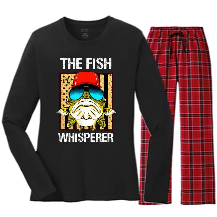 The Fish Whisperer American Flag Women's Long Sleeve Flannel Pajama Set 