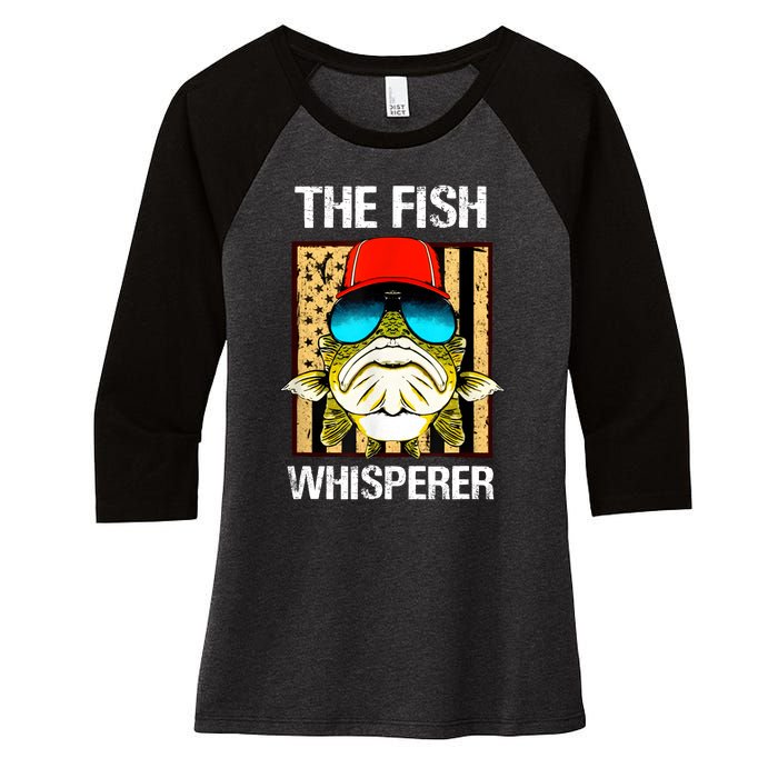 The Fish Whisperer American Flag Women's Tri-Blend 3/4-Sleeve Raglan Shirt