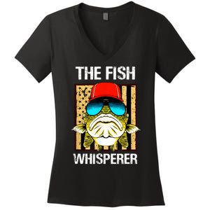 The Fish Whisperer American Flag Women's V-Neck T-Shirt