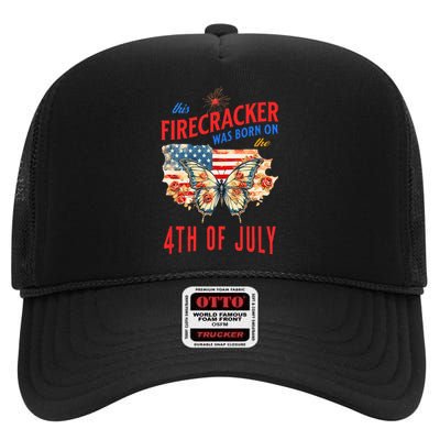 This Firecracker Was Born On The Fourth Of July Birthday High Crown Mesh Back Trucker Hat