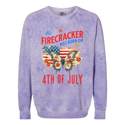 This Firecracker Was Born On The Fourth Of July Birthday Colorblast Crewneck Sweatshirt