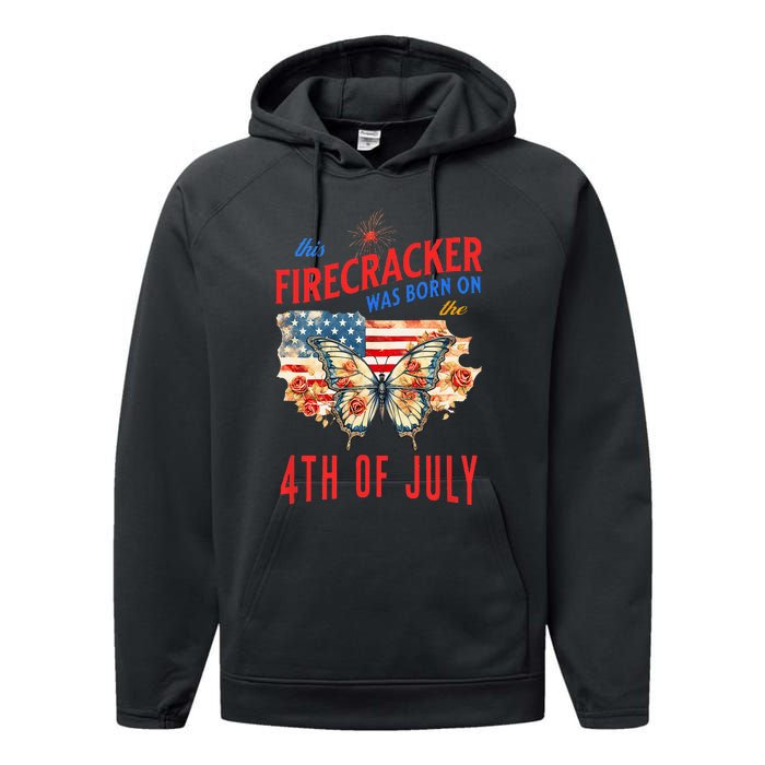 This Firecracker Was Born On The Fourth Of July Birthday Performance Fleece Hoodie