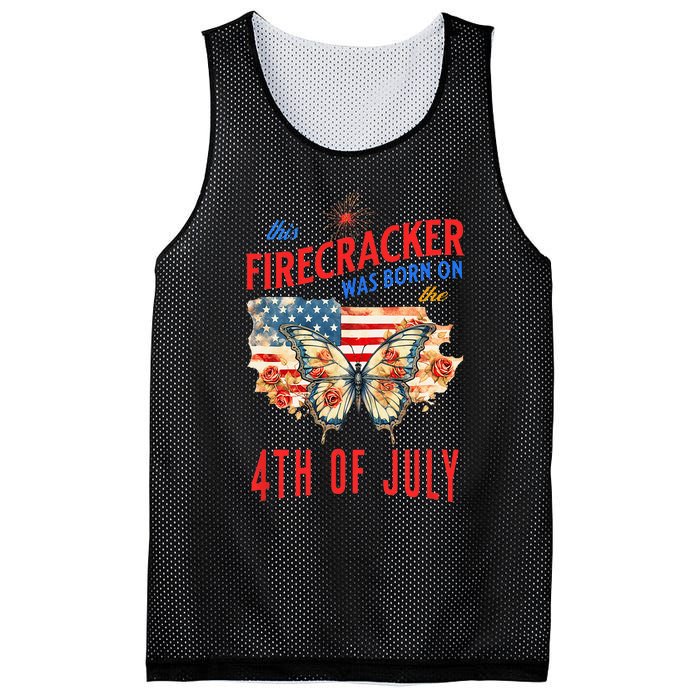 This Firecracker Was Born On The Fourth Of July Birthday Mesh Reversible Basketball Jersey Tank