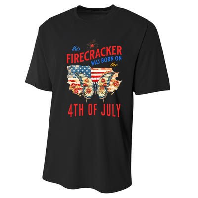 This Firecracker Was Born On The Fourth Of July Birthday Performance Sprint T-Shirt