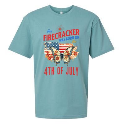 This Firecracker Was Born On The Fourth Of July Birthday Sueded Cloud Jersey T-Shirt