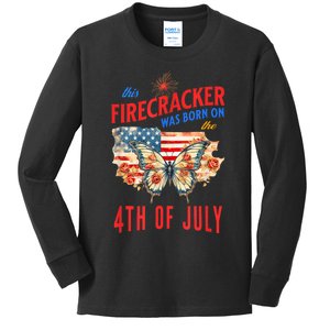 This Firecracker Was Born On The Fourth Of July Birthday Kids Long Sleeve Shirt