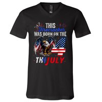 This Firecracker Was Born On The Fourth Of July Birthday V-Neck T-Shirt