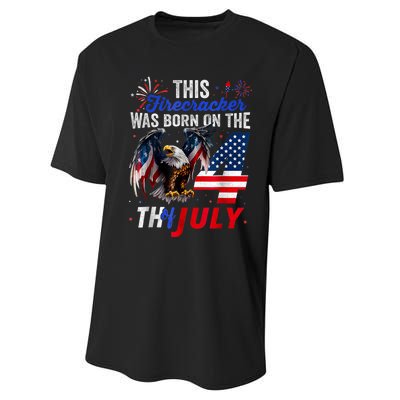 This Firecracker Was Born On The Fourth Of July Birthday Performance Sprint T-Shirt