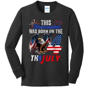 This Firecracker Was Born On The Fourth Of July Birthday Kids Long Sleeve Shirt