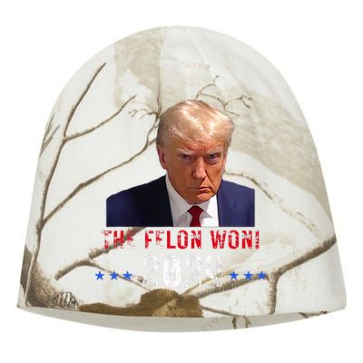 The Felon Won Trump Won 2024 Election Kati - Camo Knit Beanie