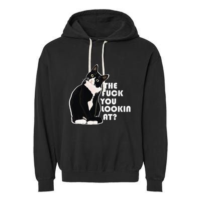 The Fuck You Lookin At Funny Vulgar Gift For Cat Lovers Garment-Dyed Fleece Hoodie