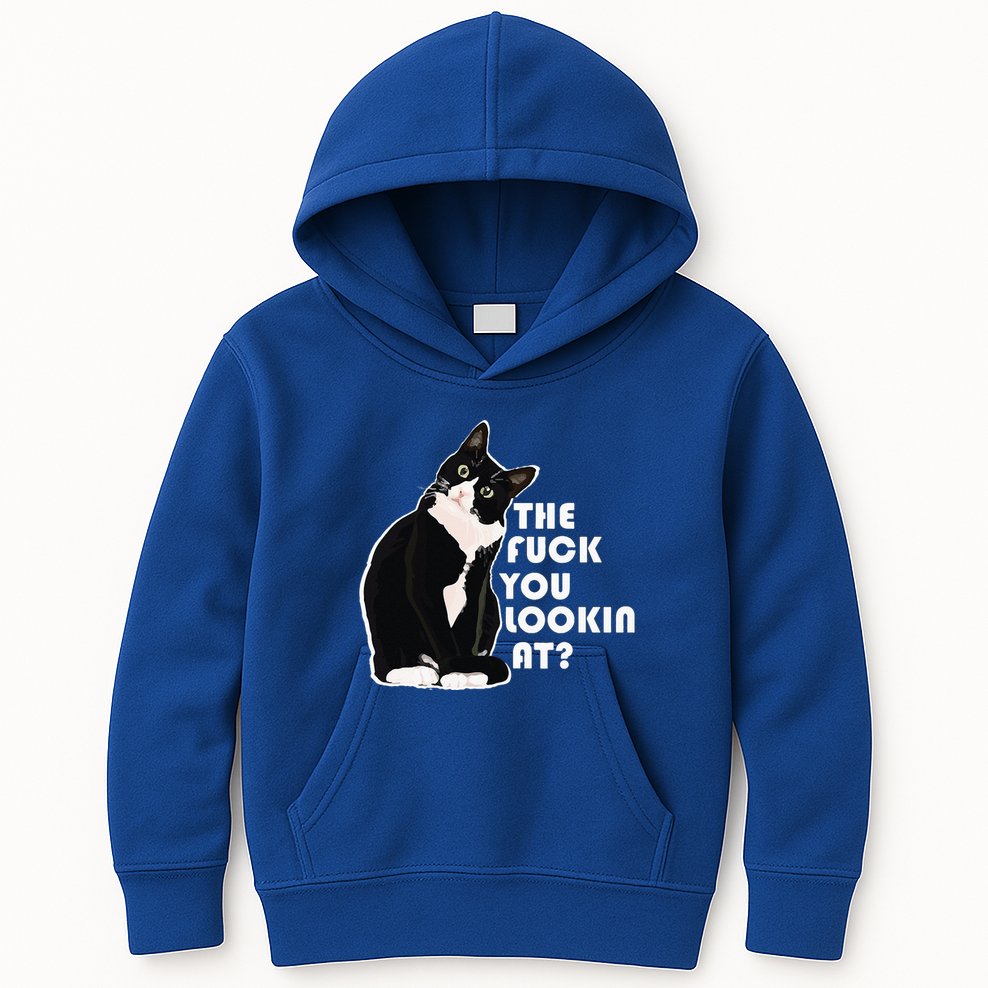 The Fuck You Lookin At Funny Vulgar Gift For Cat Lovers Kids Hoodie