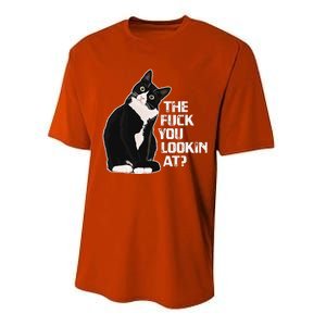 The Fuck You Lookin At Funny Vulgar Novelty For Cat Lovers Performance Sprint T-Shirt