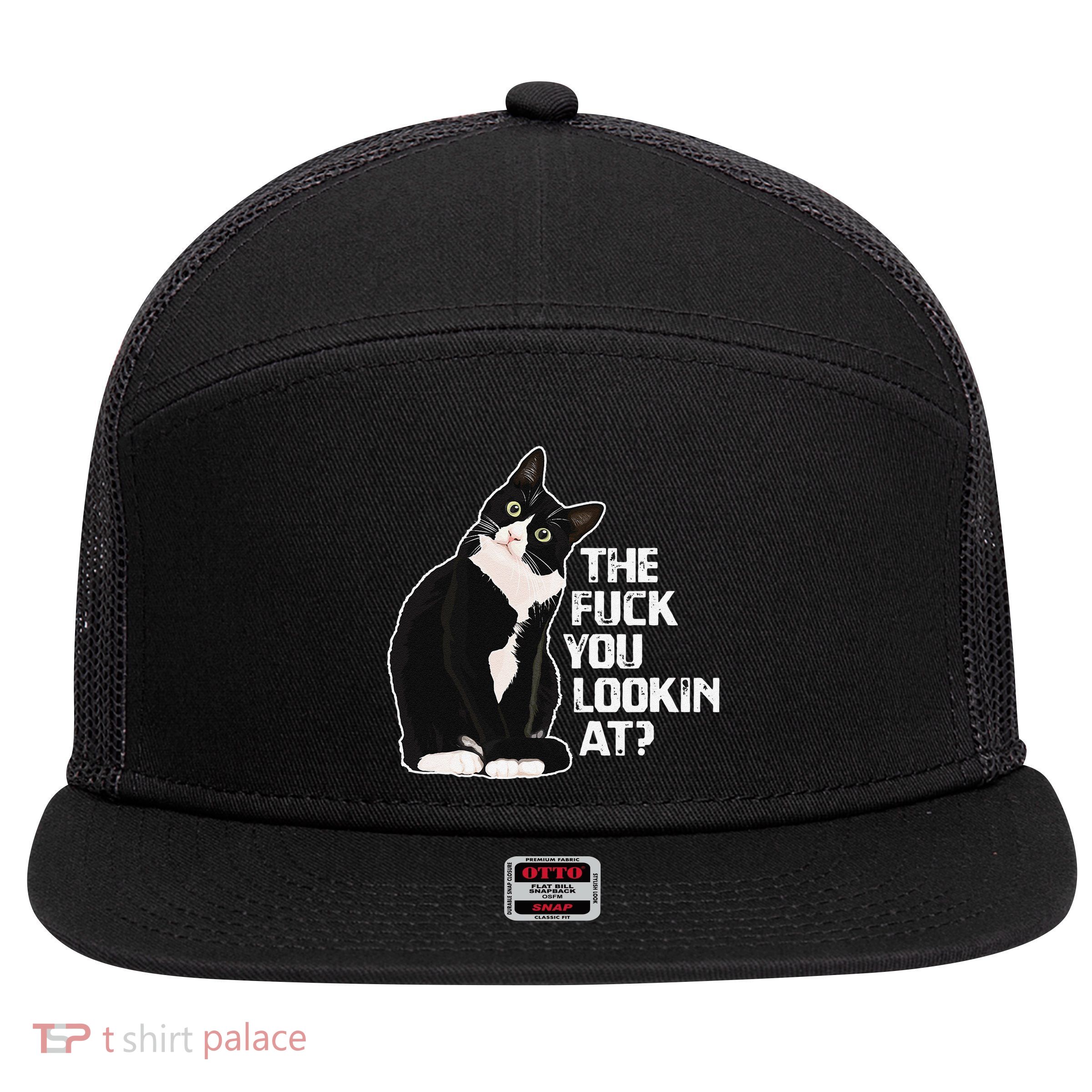 The Fuck You Lookin At Funny Vulgar Novelty For Cat Lovers 7 Panel Mesh Trucker Snapback Hat