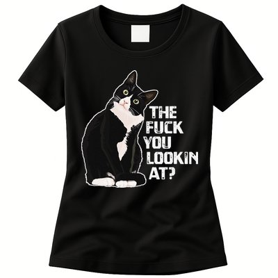 The Fuck You Lookin At Funny Vulgar Novelty For Cat Lovers Womens T-Shirt
