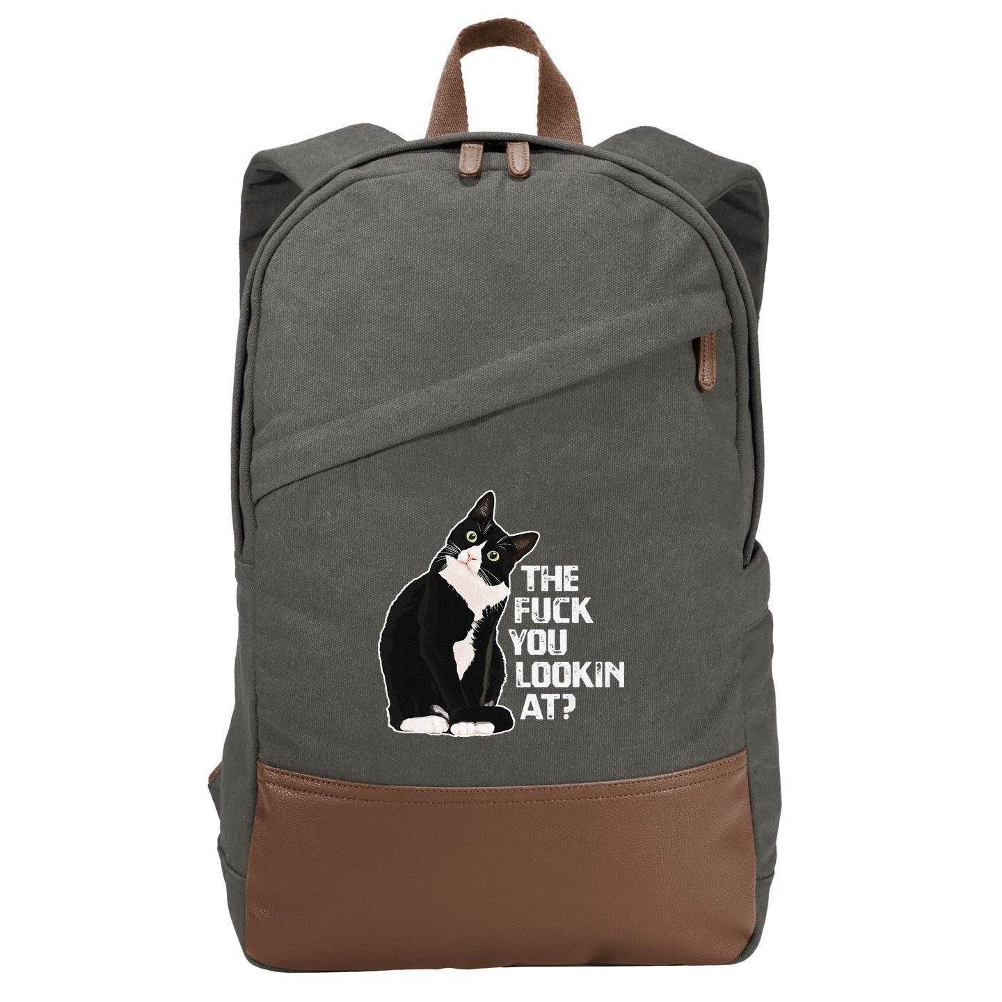The Fuck You Lookin At Funny Vulgar Novelty For Cat Lovers Cotton Canvas Backpack