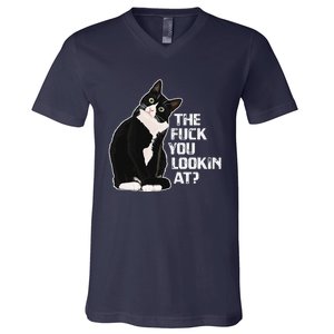 The Fuck You Lookin At Funny Vulgar Novelty For Cat Lovers V-Neck T-Shirt