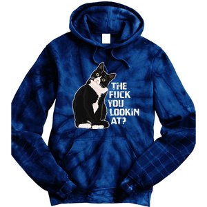 The Fuck You Lookin At Funny Vulgar Novelty For Cat Lovers Tie Dye Hoodie