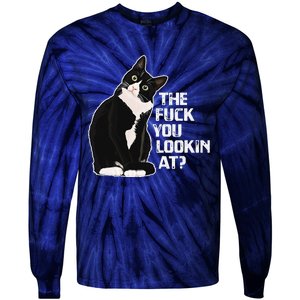 The Fuck You Lookin At Funny Vulgar Novelty For Cat Lovers Tie-Dye Long Sleeve Shirt