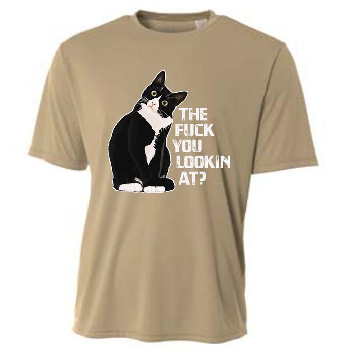 The Fuck You Lookin At Funny Vulgar Novelty For Cat Lovers Cooling Performance Crew T-Shirt