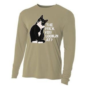 The Fuck You Lookin At Funny Vulgar Novelty For Cat Lovers Cooling Performance Long Sleeve Crew