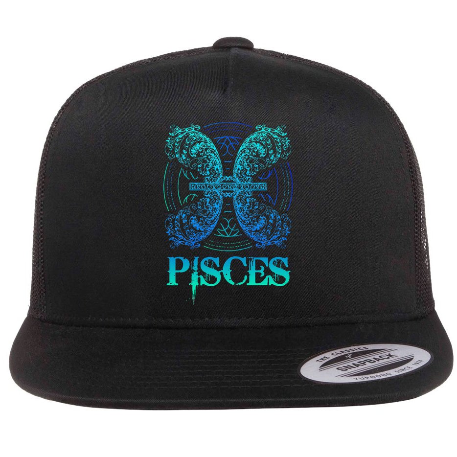 Two Fish Zodiac Sign Symbol Horoscope Pisces Flat Bill Trucker Hat