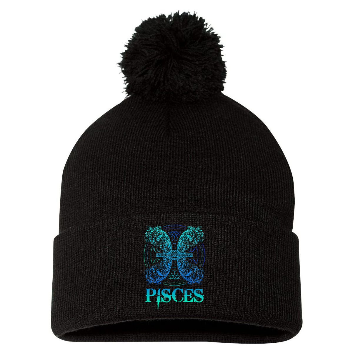 Two Fish Zodiac Sign Symbol Horoscope Pisces Pom Pom 12in Knit Beanie