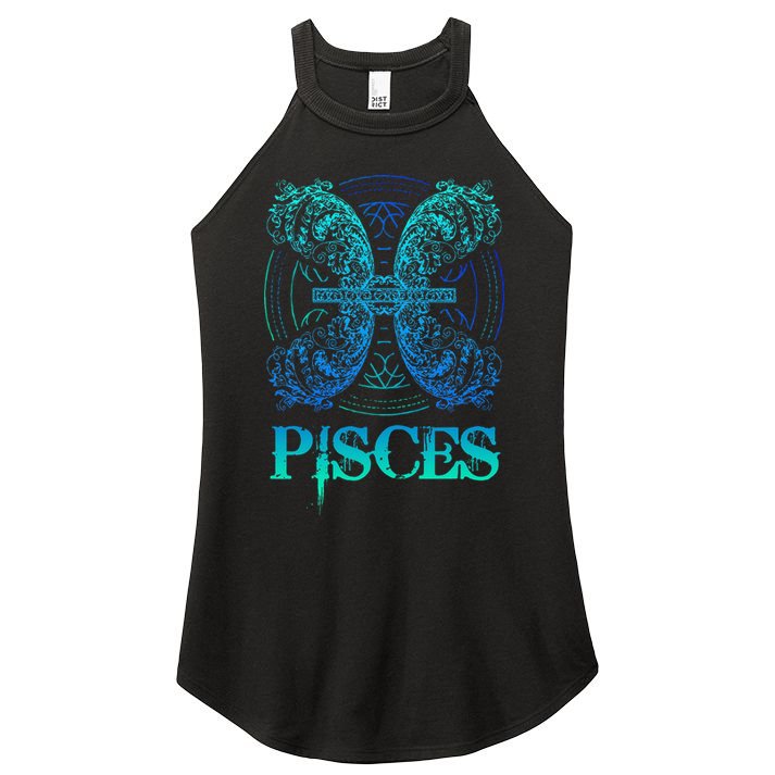 Two Fish Zodiac Sign Symbol Horoscope Pisces Women's Perfect Tri Rocker Tank