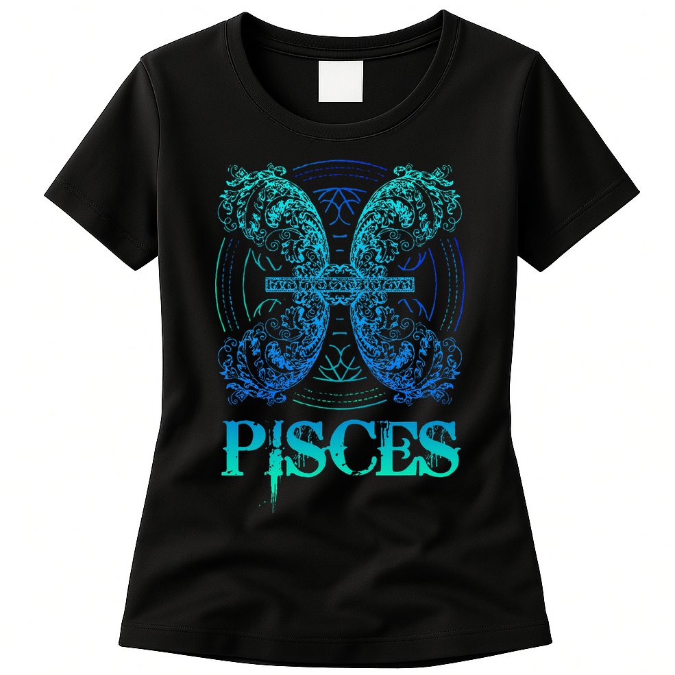Two Fish Zodiac Sign Symbol Horoscope Pisces Womens T-Shirt