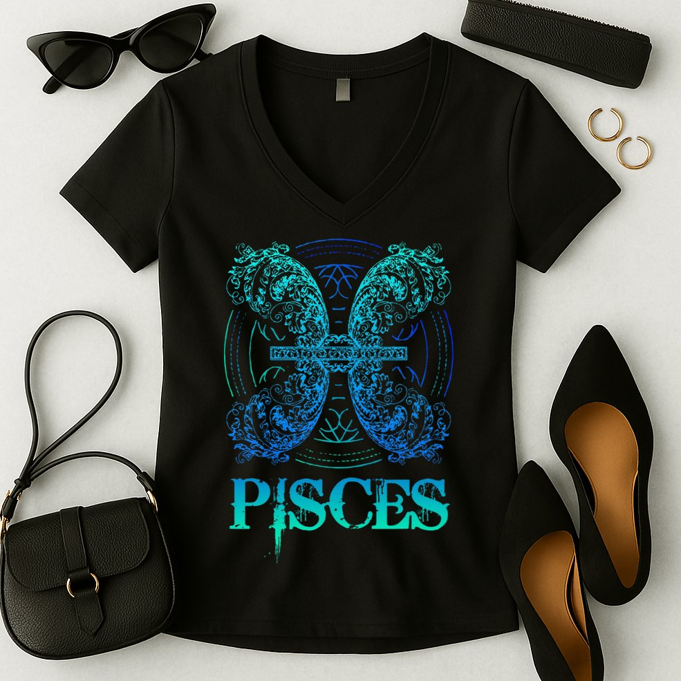 Two Fish Zodiac Sign Symbol Horoscope Pisces Women's V-Neck T-Shirt