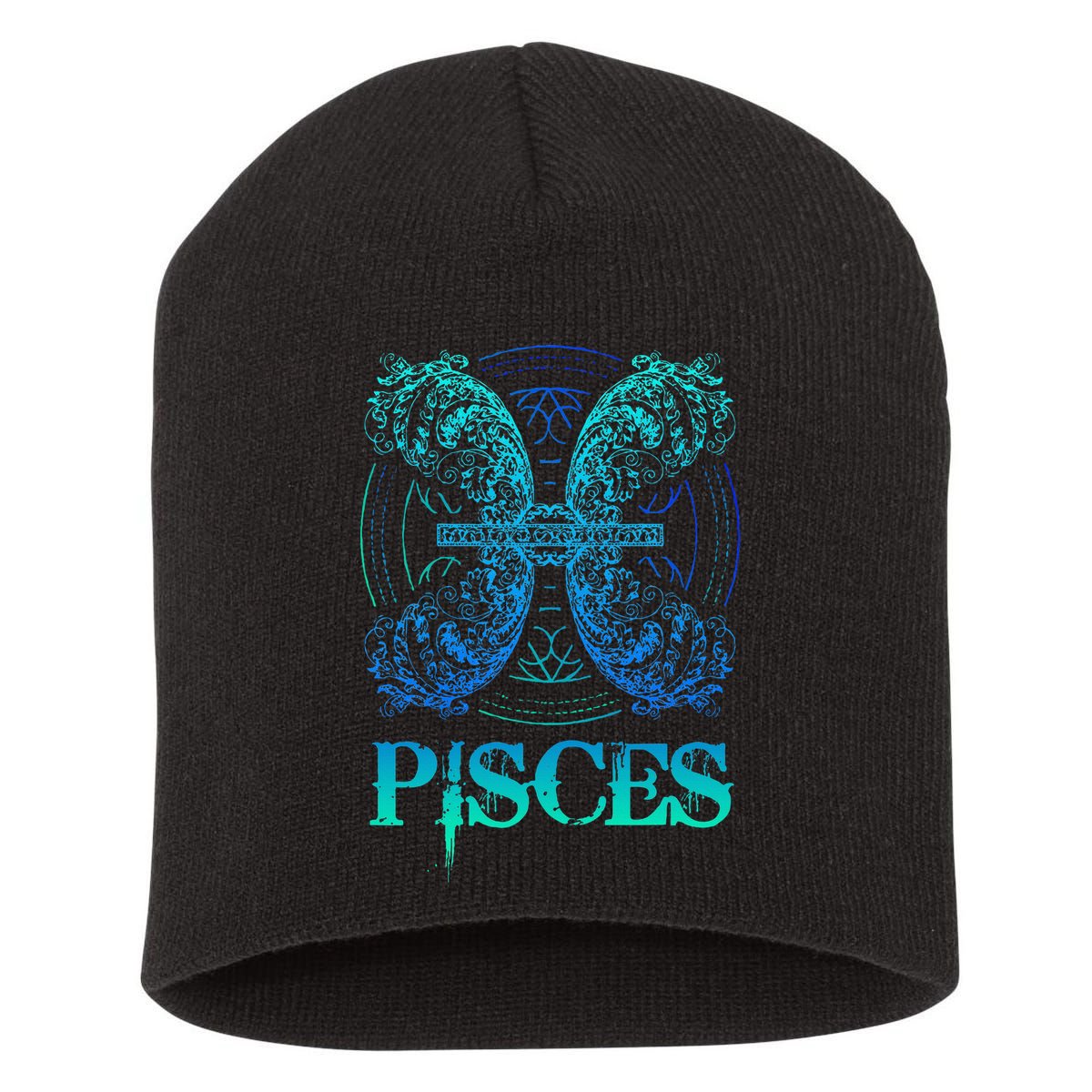 Two Fish Zodiac Sign Symbol Horoscope Pisces Short Acrylic Beanie