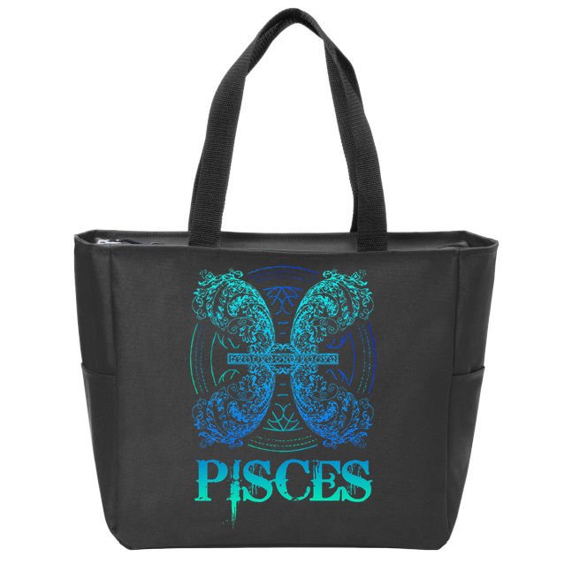 Two Fish Zodiac Sign Symbol Horoscope Pisces Zip Tote Bag
