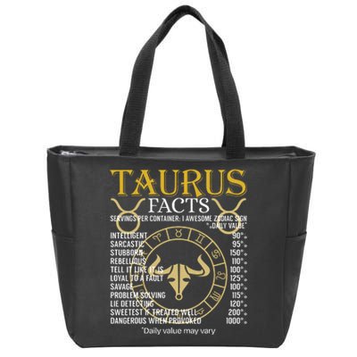 Taurus Facts Zodiac Sign Zip Tote Bag