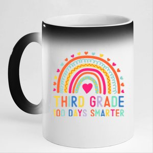 Third Grade 100 Days Smarter Rainbow 100th Day Of School Great Gift 11oz Black Color Changing Mug